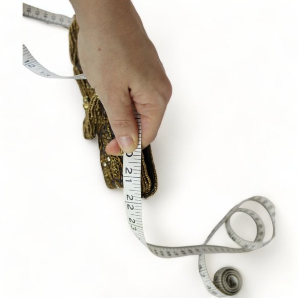 Vintage-Inspired Beaded Clutch Shoulder Bag Black Gold Zipper Closure PU82 - Picture 11 of 11